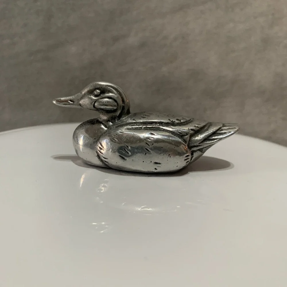 Georges Briard Vintage Mallard Duck Ice Bucket White Silver Finial Barware MCM